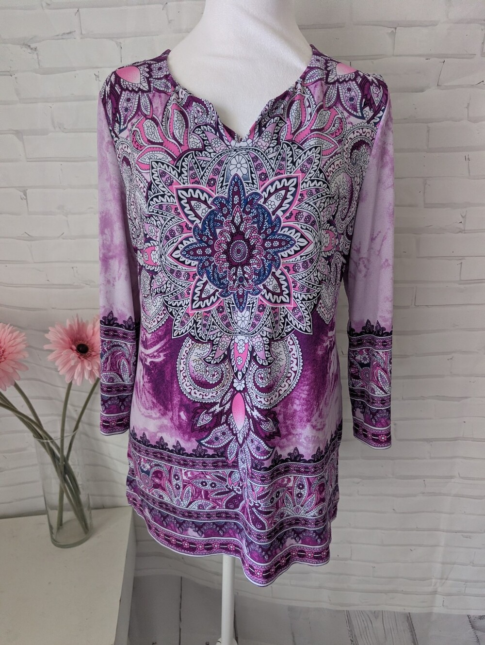 Allison Daley Purple Pink Paisley Medallion Tunic Top